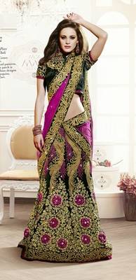 Multicolor Velvet And Dupatta Net Patch Work And Stone Work Unstitched Lehenga Choli 2