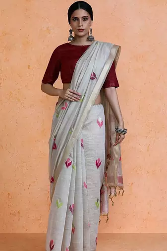 Grey woven design muga sarees with blouse piece