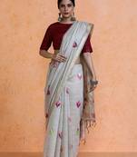 Grey woven design muga sarees with blouse piece