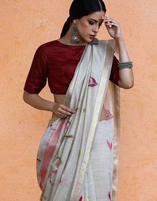 Grey woven design muga sarees with blouse piece 2