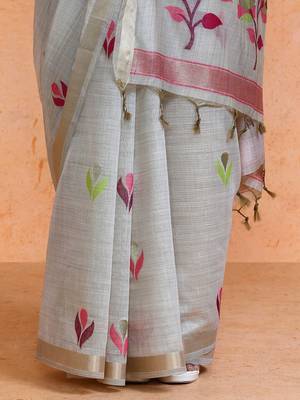 Grey woven design muga sarees with blouse piece 5