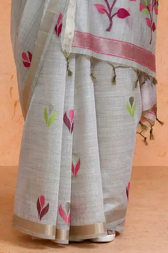 Grey woven design muga sarees with blouse piece