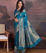 Turquoise woven design sarees
