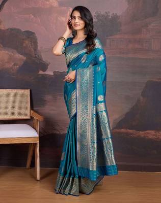 Turquoise woven design sarees 2