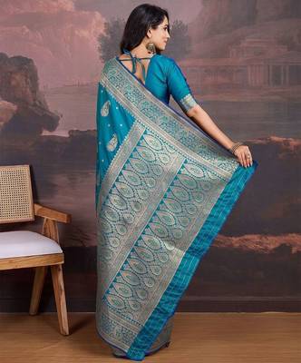 Turquoise woven design sarees 3