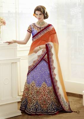 Multicolor Brocade  And Satin And Net Embroidered And Stone Work Unstitched Lehenga Choli 2