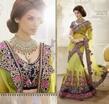 Multicolor Net And Brocade And Dupatta Net Embroidered And Stone Work Unstitched Lehenga Choli 2