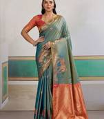 Blue ethnic motifs woven design zari banarasi saree