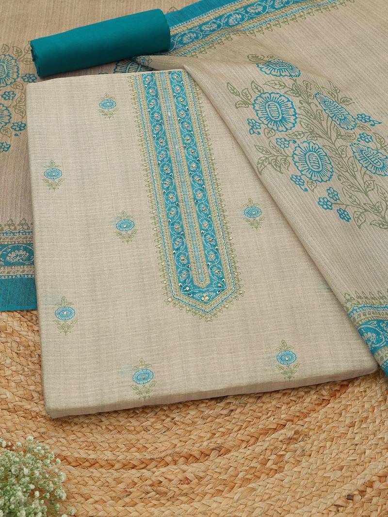 printed art silk unstitched dress material