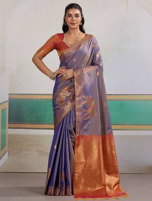 Lavender woven design zari dual tone saree 1
