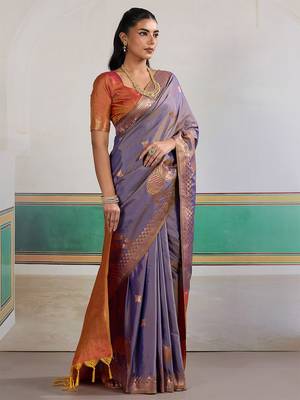 Lavender woven design zari dual tone saree 2