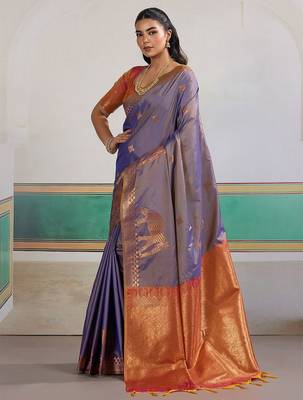 Lavender woven design zari dual tone saree 3