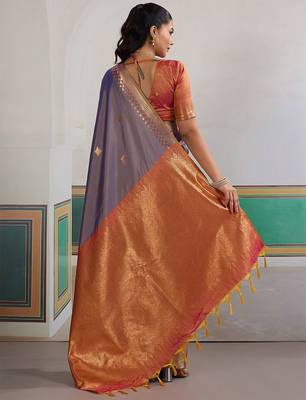 Lavender woven design zari dual tone saree 4