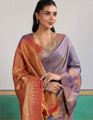 Lavender woven design zari dual tone saree 5