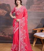 Pink floral embroidered saree with blouse