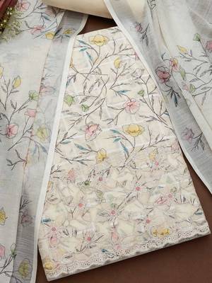 floral printed linen unstitched dress material 1