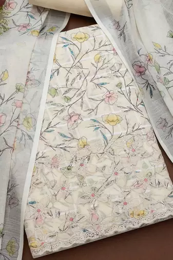 floral printed linen unstitched dress material