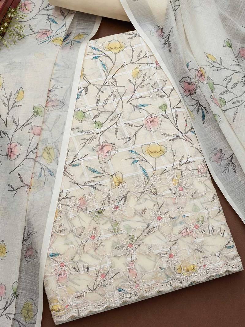 floral printed linen unstitched dress material