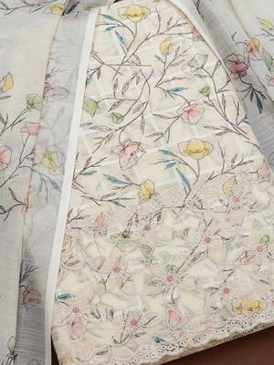 floral printed linen unstitched dress material 2