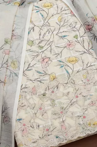 floral printed linen unstitched dress material