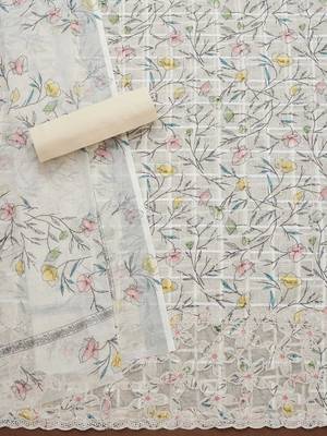 floral printed linen unstitched dress material 4