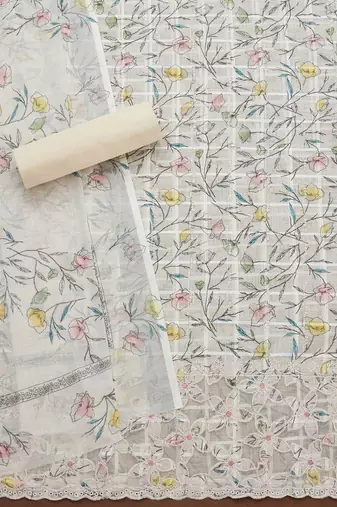 floral printed linen unstitched dress material