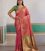 Pink ethnic motifs woven design zari banarasi saree with unstitched blouse