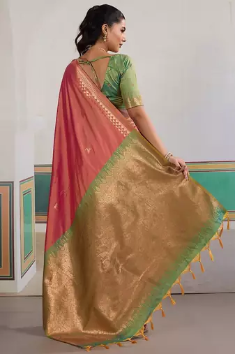 Pink ethnic motifs woven design zari banarasi saree with unstitched blouse