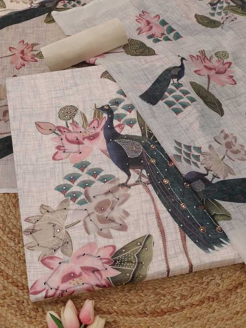 printed linen unstitched dress material