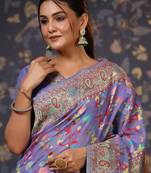 Lavender floral woven design zari banarasi saree