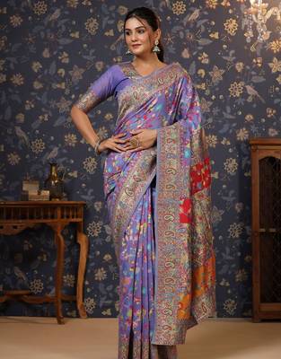 Lavender floral woven design zari banarasi saree 2