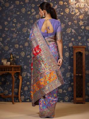 Lavender floral woven design zari banarasi saree 5
