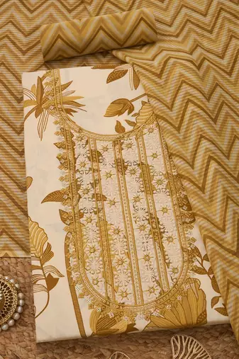 embroidered  cotton unstitched dress material