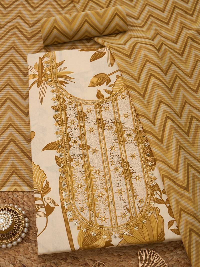 embroidered  cotton unstitched dress material
