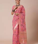 Pink ethnic motif woven design banarasi silk saree