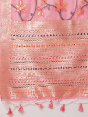 Pink ethnic motif woven design banarasi silk saree 5