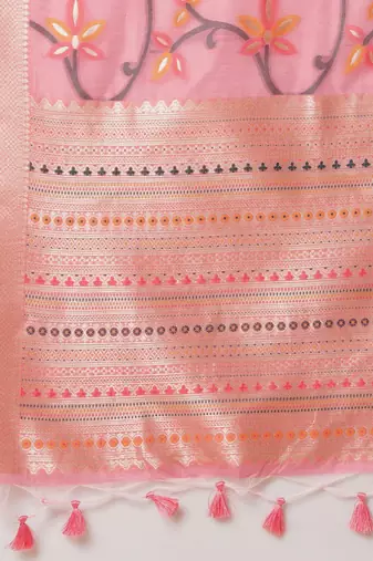 Pink ethnic motif woven design banarasi silk saree