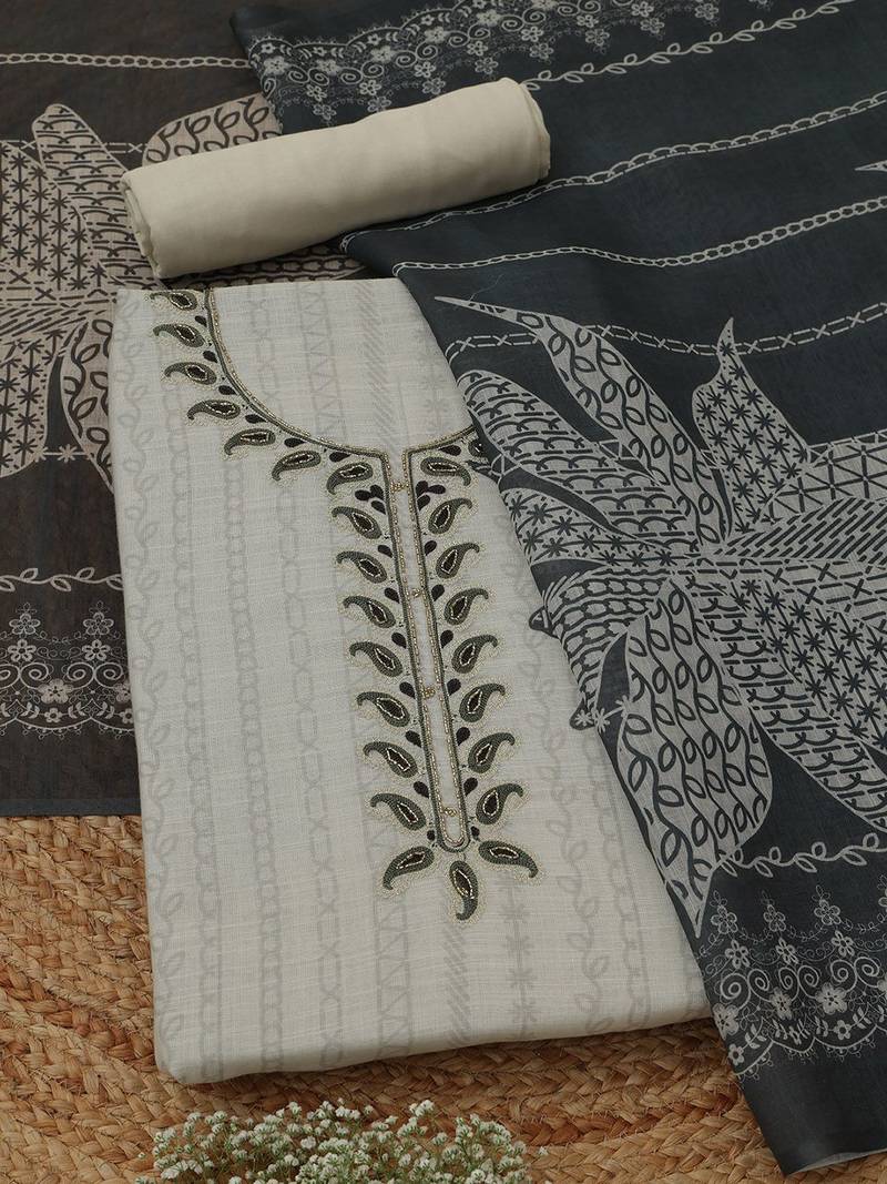 printed linen unstitched dress material