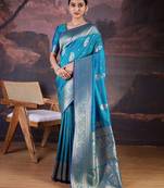 Turquoise woven design banarasi saree