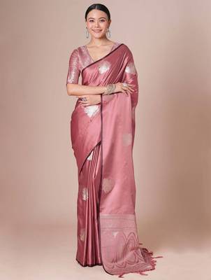 Mauve mauve satin silk  woven design party wear saree with matching blouse 1