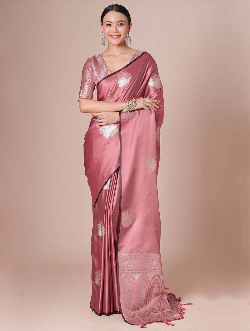 Mauve mauve satin silk  woven design party wear saree with matching blouse