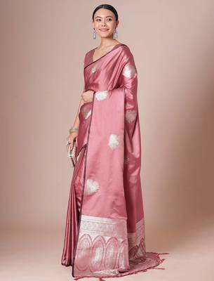 Mauve mauve satin silk  woven design party wear saree with matching blouse 2