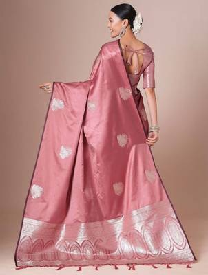 Mauve mauve satin silk  woven design party wear saree with matching blouse 3