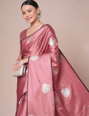 Mauve mauve satin silk  woven design party wear saree with matching blouse 4