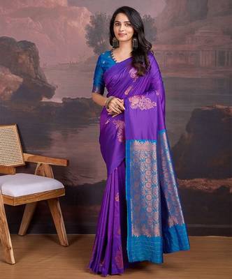 Violet woven design sarees 1