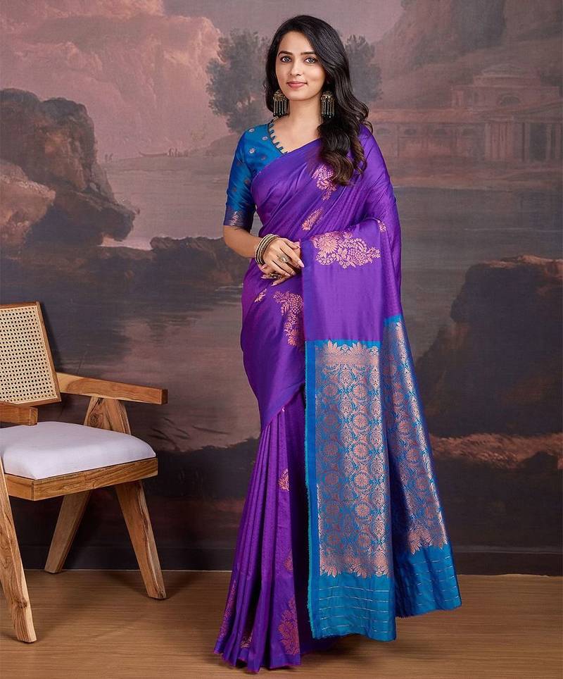 Violet woven design sarees