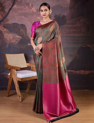 Green woven design banarasi saree 1