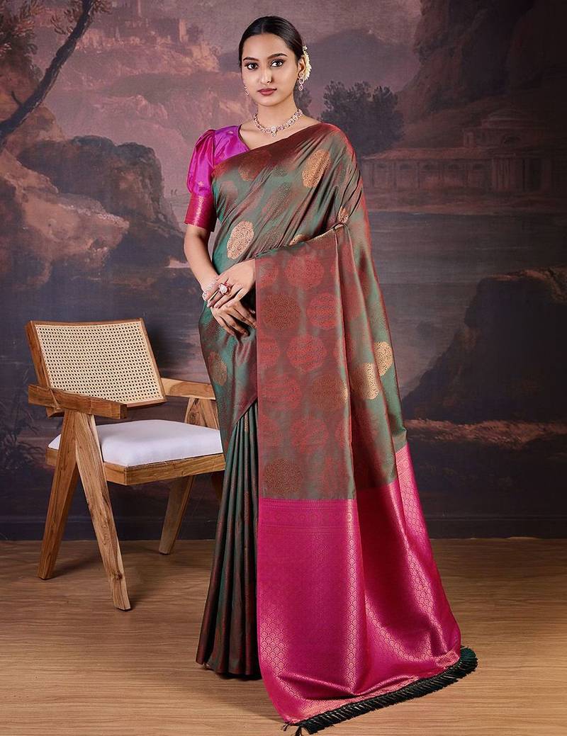 Green woven design banarasi saree