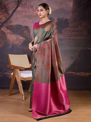 Green woven design banarasi saree 2