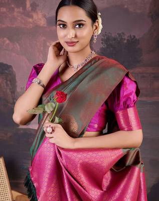 Green woven design banarasi saree 5